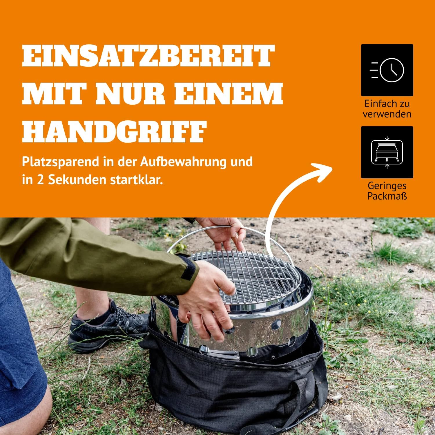 Petromax Atago Grill - Tischgrill für den Einsatz beim Camping, im Garten oder Balkon - ideal zum Grillen, als Ofen oder Feuerschale - Picknick Grill mit Kohle- und Grillrost - Edelstahl