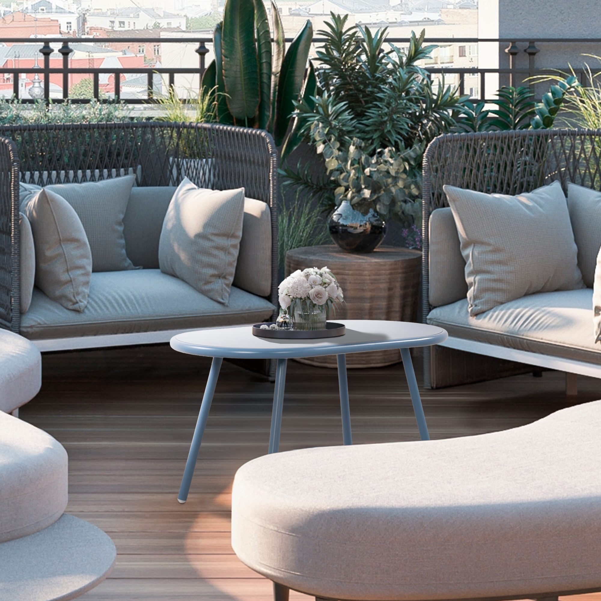 CLP Couchtisch Velva I Ovaler Loungetisch für draußen und drinnen I Gartentisch wetterfest und UV-beständig I Outdoor Beistelltisch