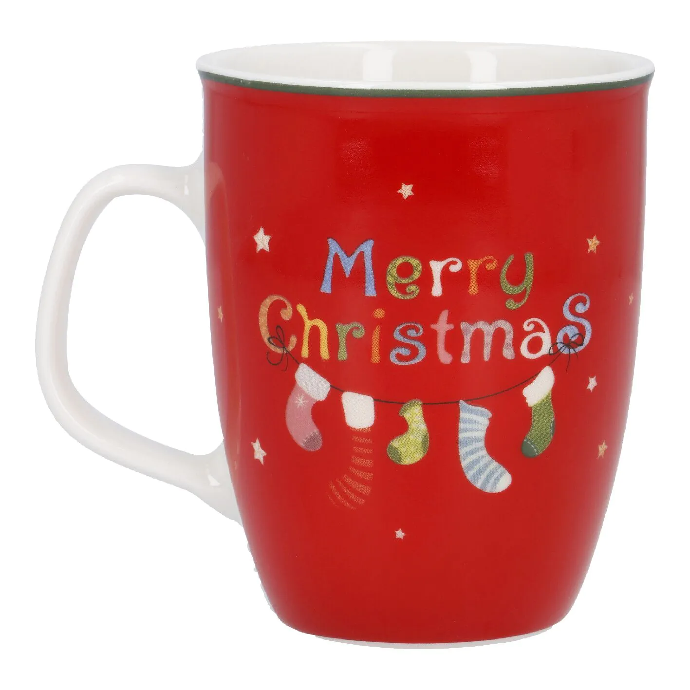 Weihnachtsbecher Hund mit Geschenk, rot - 300 ml