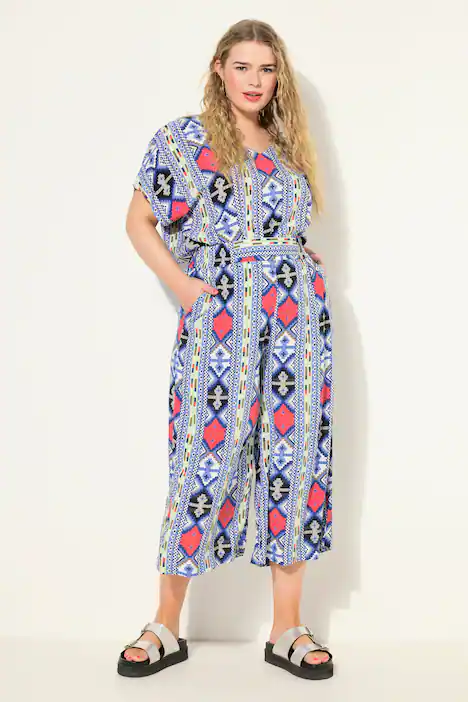 Hosenrock, extra wide Legs, grafischen Colorprint, Elastikbund, jeansblau
