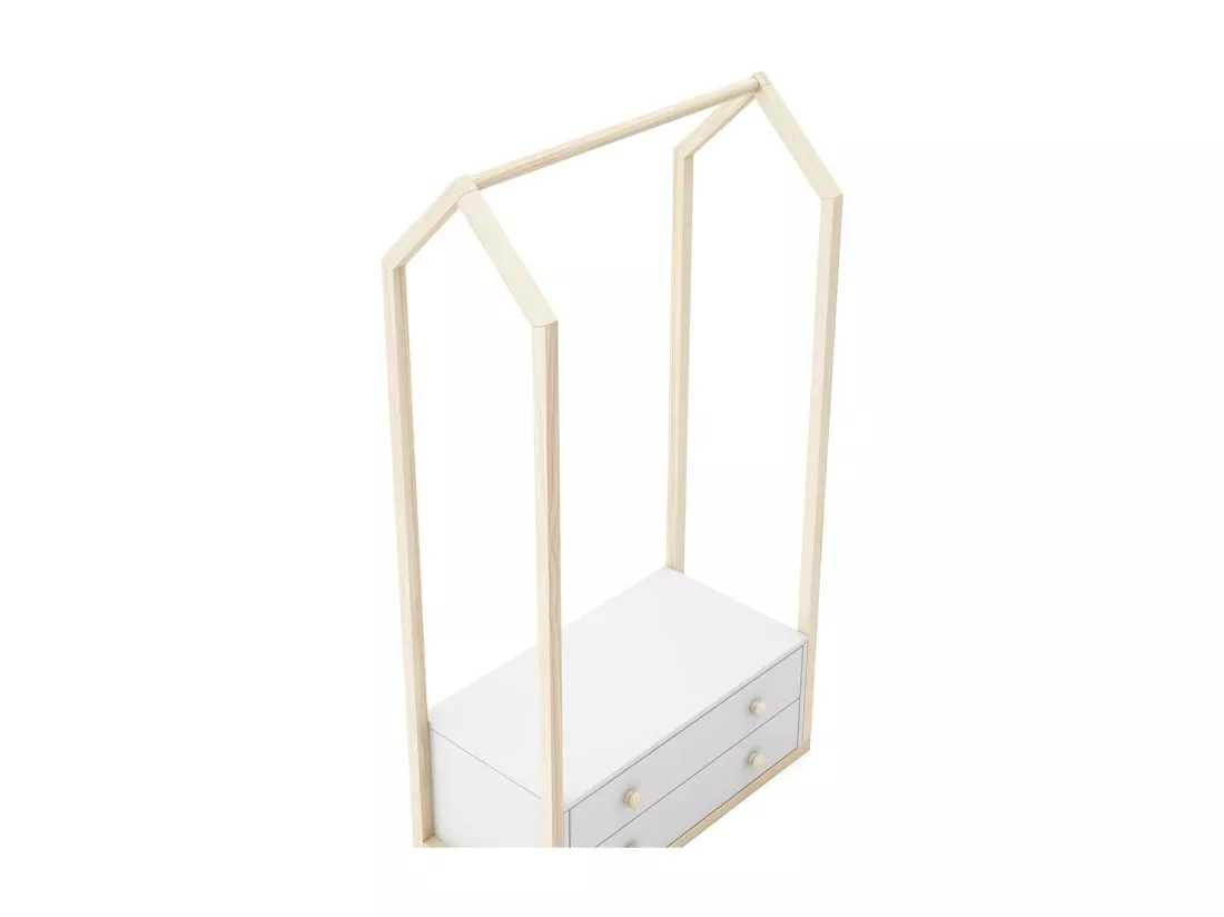 KAINA - Penderie 2 Tiroirs en MDF et Pin Coloris Blanc et Naturel