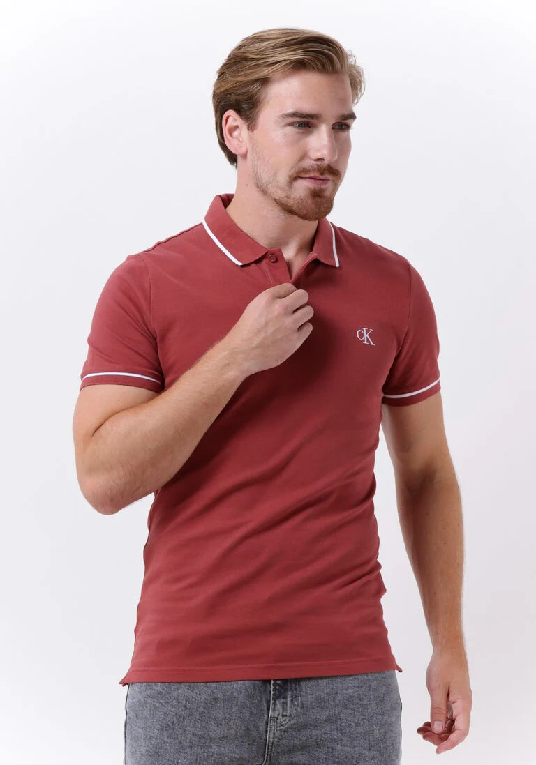 CALVIN KLEIN rode calvin klein polo tipping slim polo