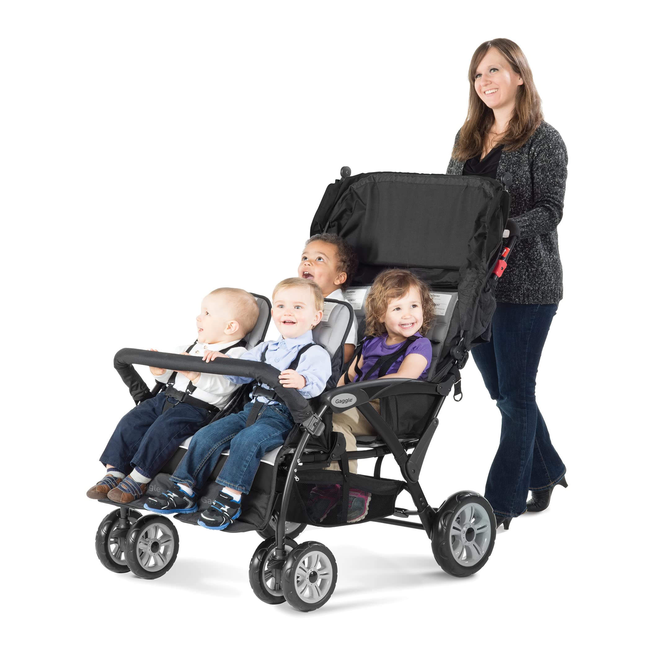 Carrinho de bebê Gaggle by Foundations Compass com 4 lugares, capota com proteção UV, cinto de segurança de 5 pontos, freio de pé e rodas sem câmara para todos os terrenos (verde-azulado).