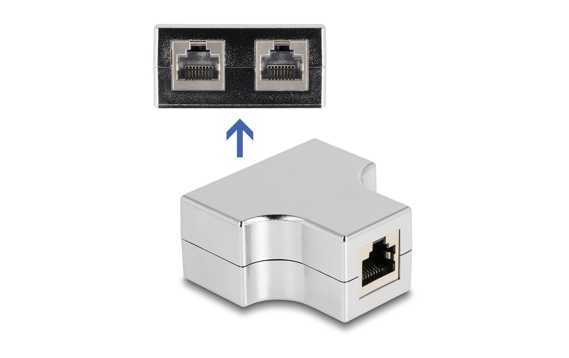 RJ45 Splitter, 1x RJ45 Buchse zu 2x RJ45 Buchse 1 StückDelock RJ45 Splitter / T-Adapter 1 x RJ45 Buchse zu 2 x RJ45 Buchse Cat.5e STP