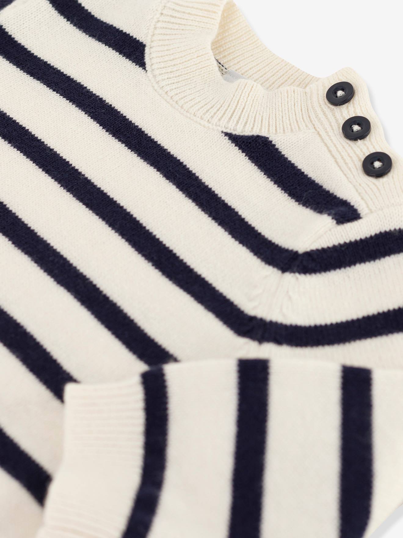 Suéter listrado PETIT BATEAU em lã e algodão, branco bebê