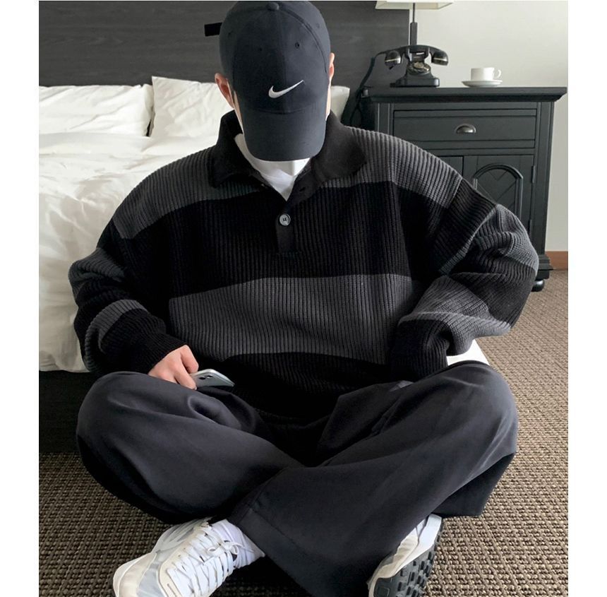 MRCYC - Gestreepte oversized polotop met lange mouwen