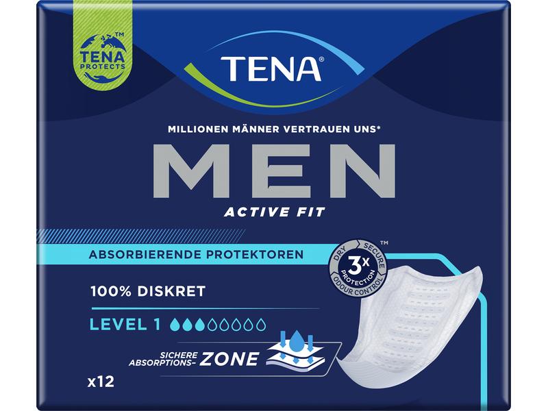 Tena Inkontinenz Einlagen Men Active Fit Level 1 12 Stück Für Männer mit leichter Blasenschwäche oder Inkontinenz mit absorbierenden Protektoren