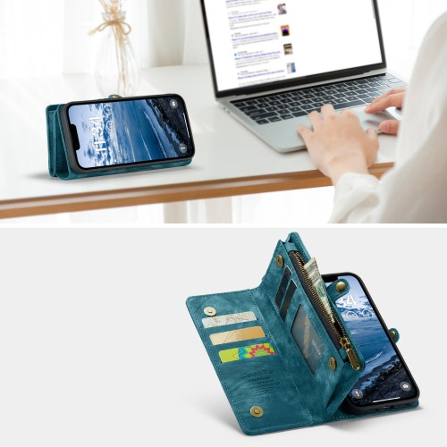 iPhone 16e 2in1 Leder Tasche   Magnet Hardcase Karten Etui - Blau
