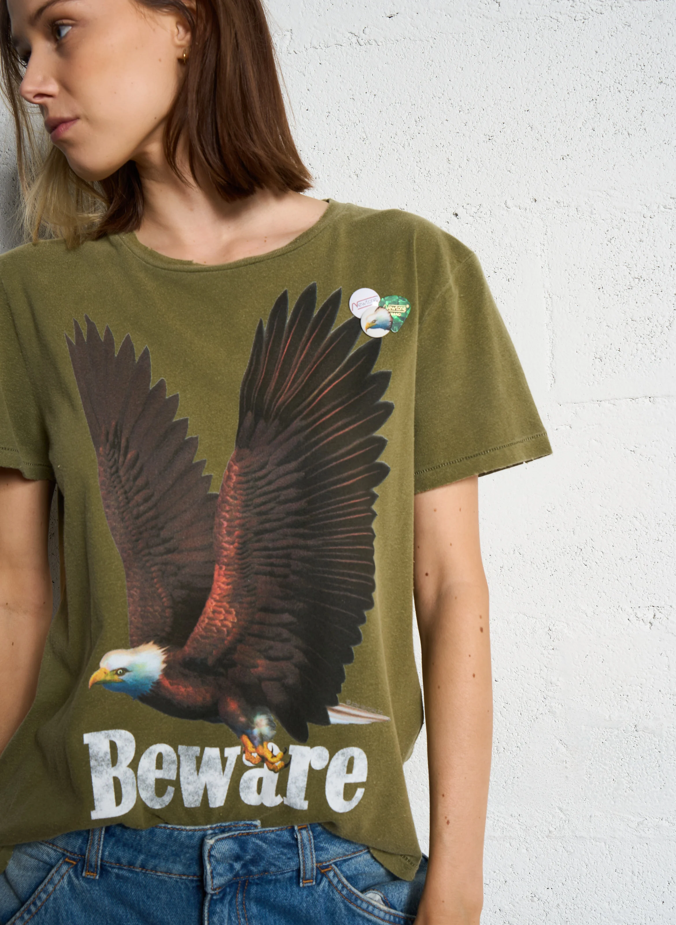 STARLIGHT BEWARE - Tee-shirt droit col rond sérigraphié en coton | Kaki