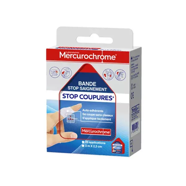 Fita de Mercurocromo para Estancar Sangramentos e Cortes - 3m x 2,5cm