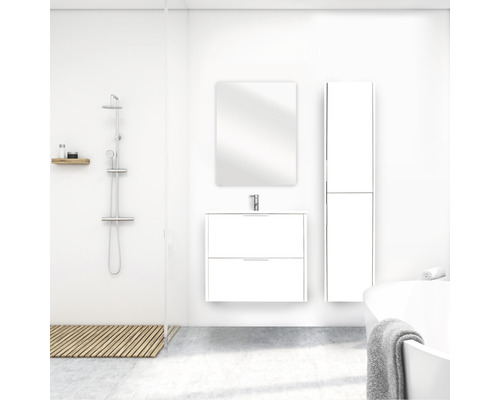 Badkamermeubelset Differnz Bolo 61 x 110 x 46 cm, frontkleur wit hoogglans, wastafel en spiegel wit, badmeubel
