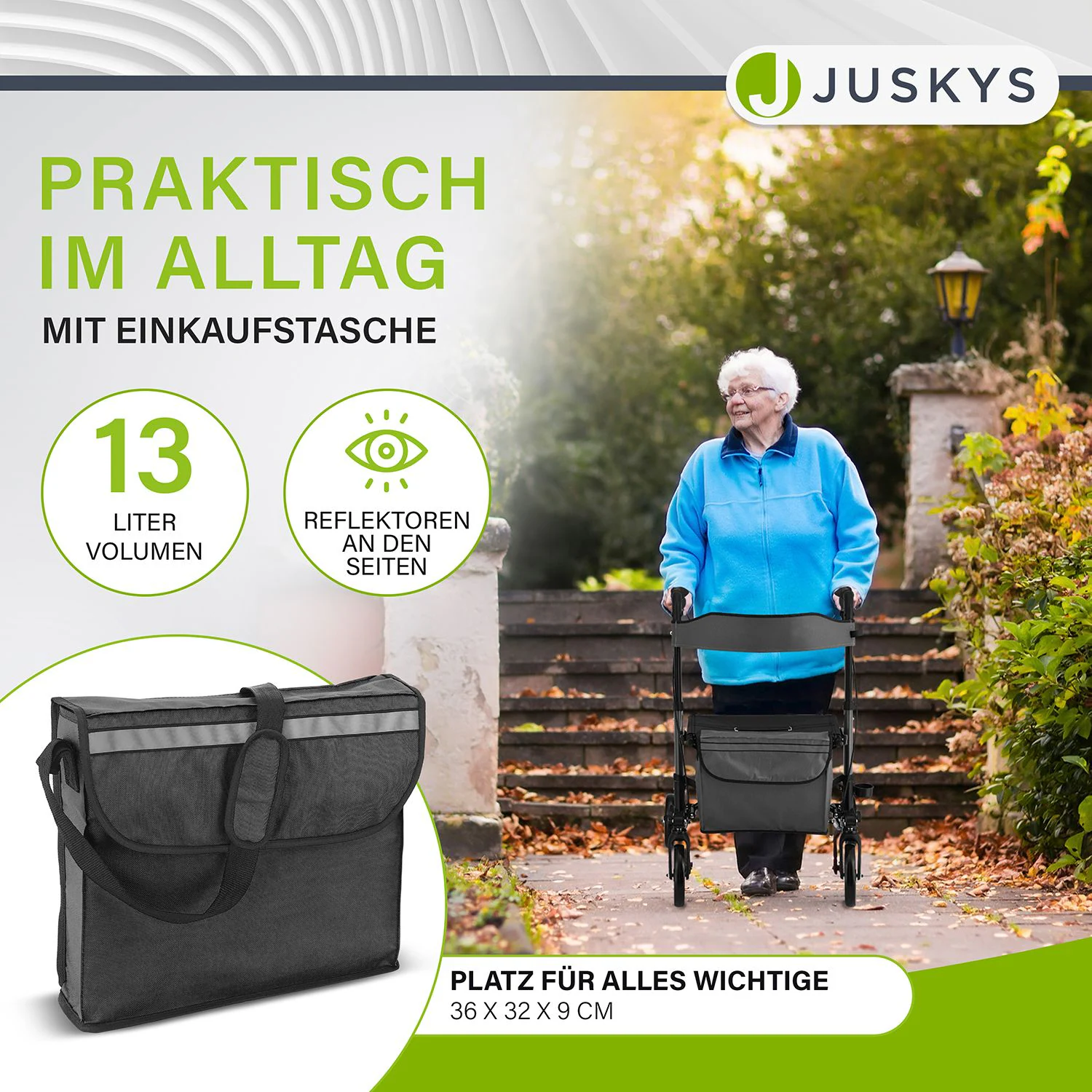 Juskys Rollator Vital faltbar, leicht & höhenverstellbar aus Aluminium bis 130 kg mit Sitz Schwarz