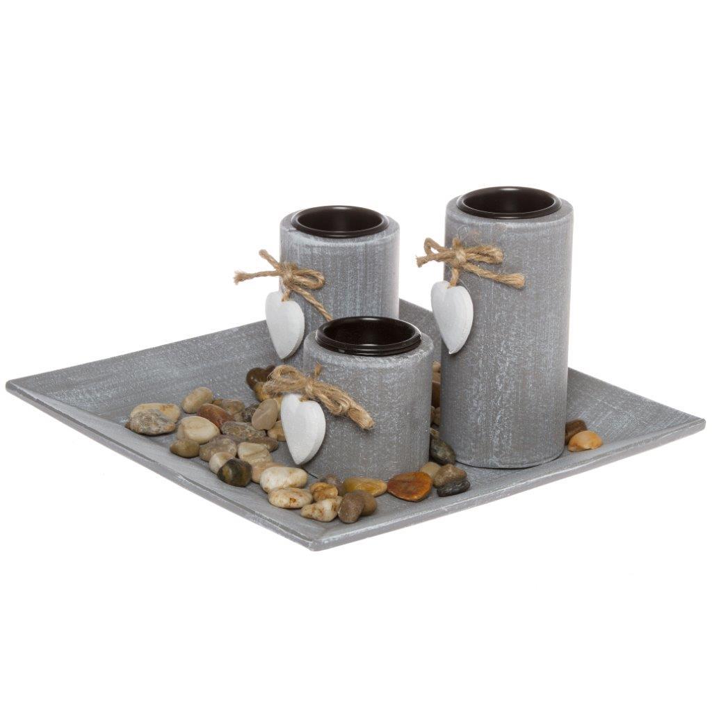 Teelichthalter TINA - grau - mit Tablett