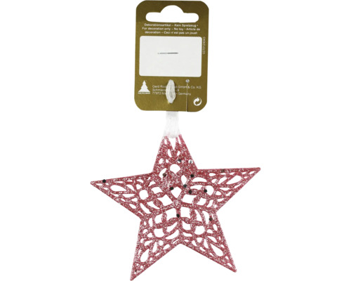 Kerstdecoratie hangende ster roze glitter