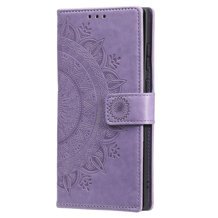Samsung Galaxy S25  Plus Leder Tasche Wallet - Mandala Flowers Imprint - Lila