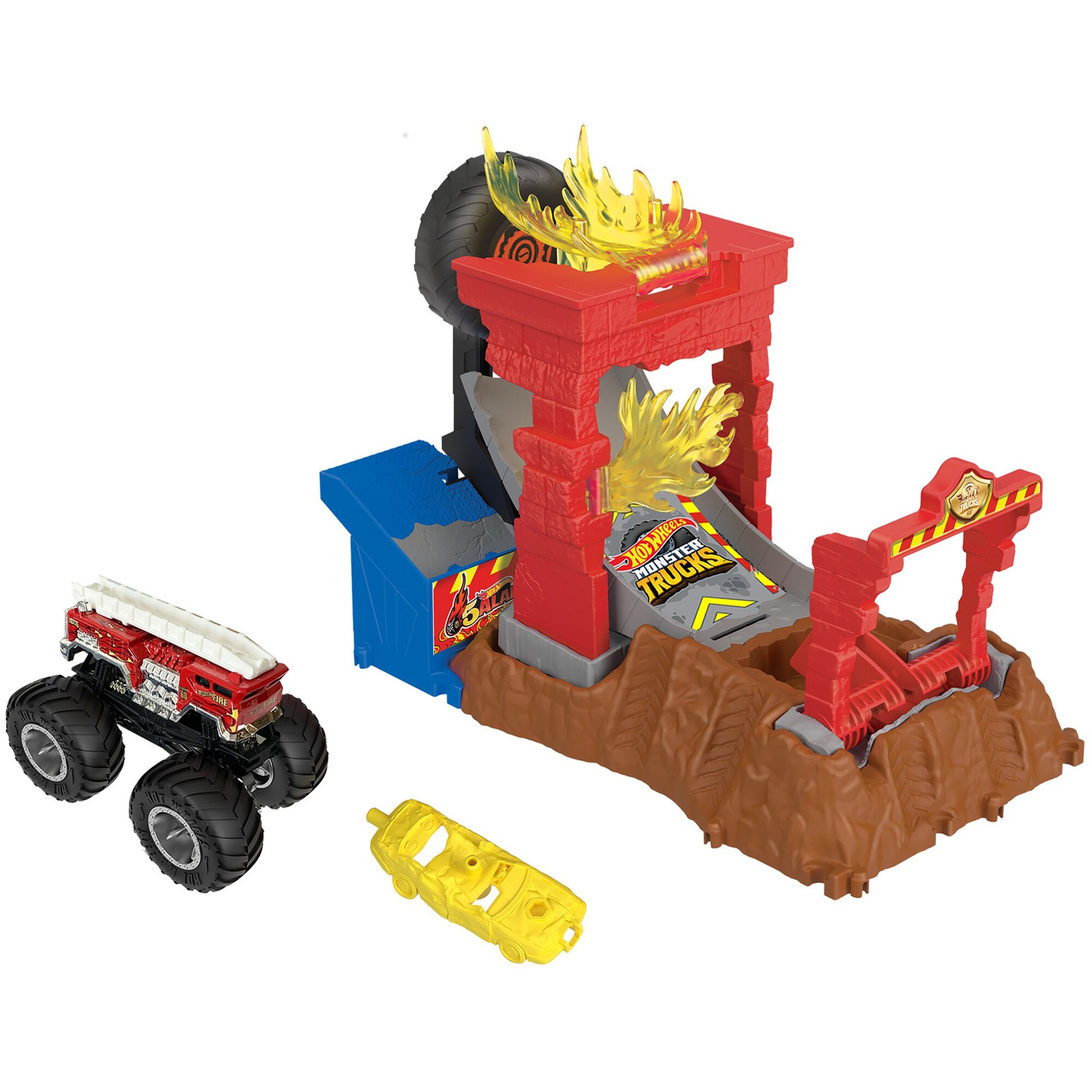 Mattel Rennbahn Monster Trucks Arena World: Entry Challenge - 5 Alarm's Fire Smash Through