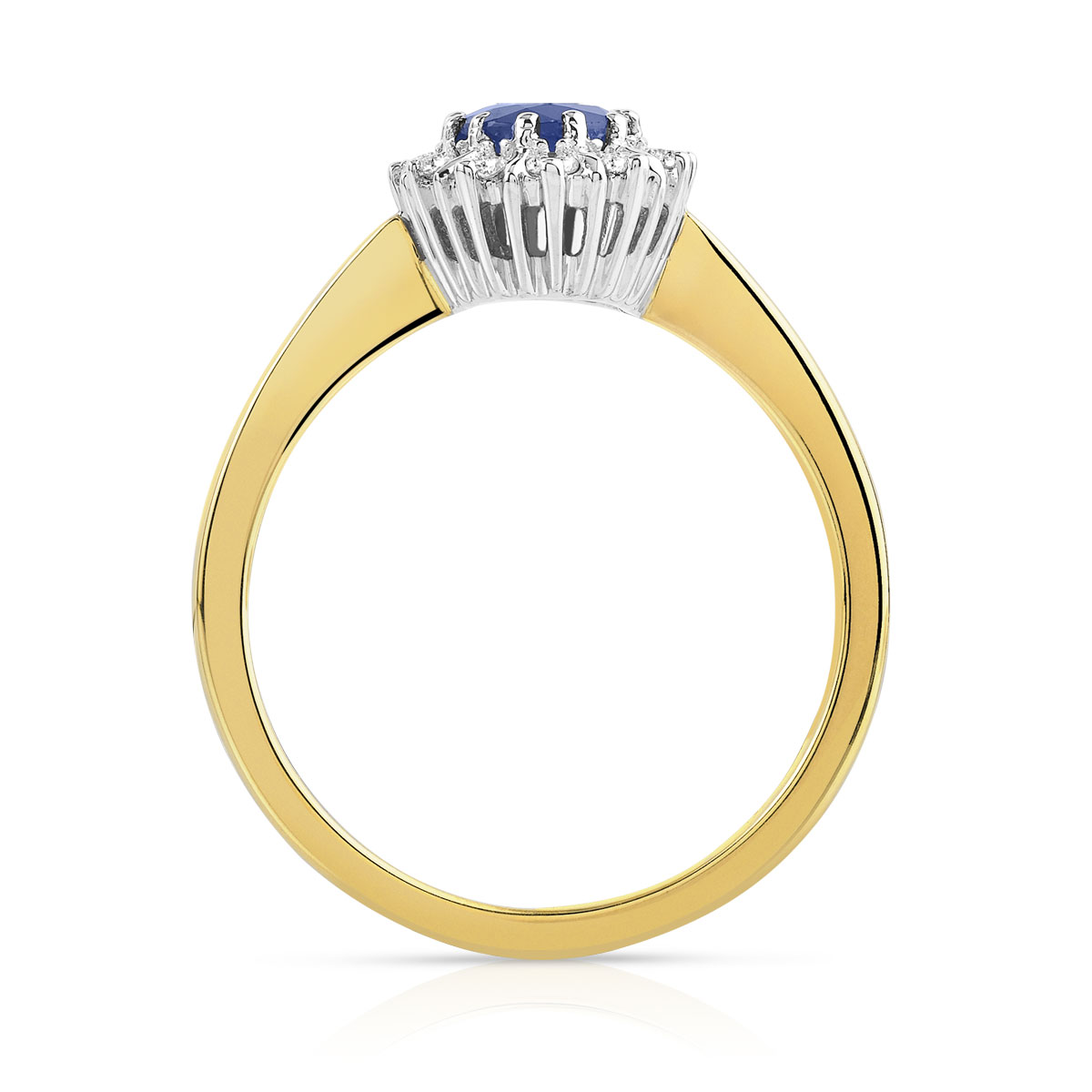 Bague 2 ors 750 saphir ovale entouré de diamants
