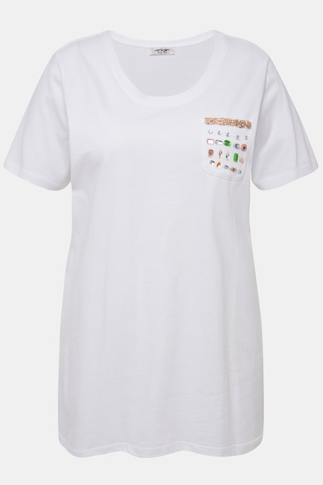 T-Shirt, Classic Fit, Ziersteinchen-Brusttasche, Rundhals