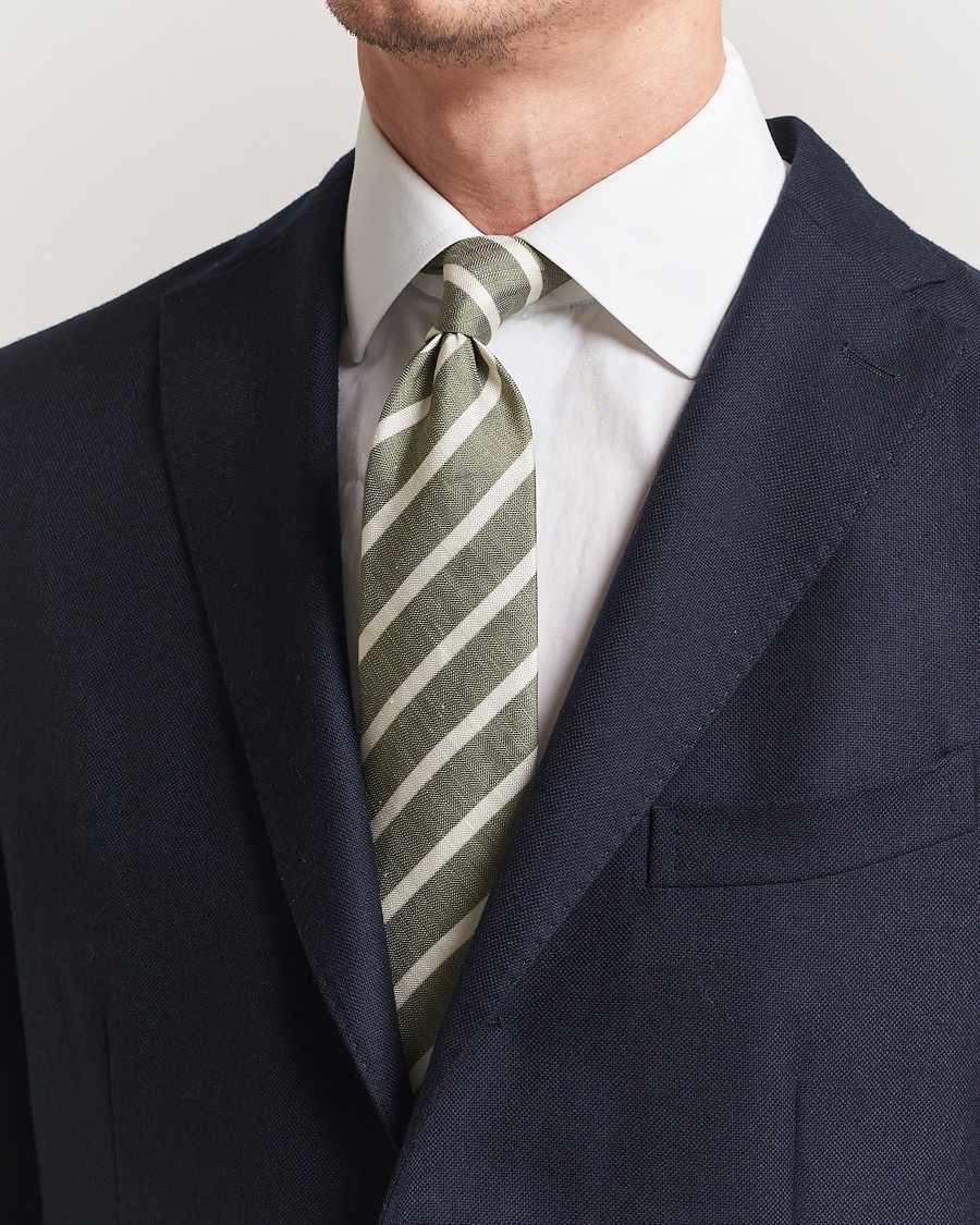 Stenströms Silk/Linen Striped Tie Green