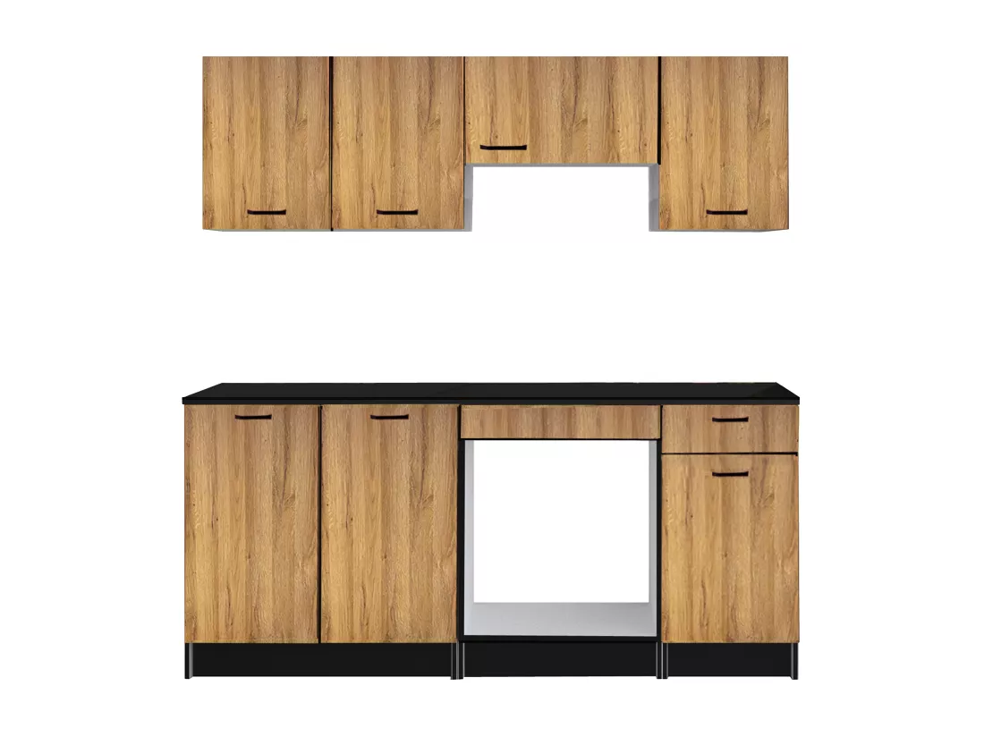 Cuisine complète - Avec plan de travail 180 cm - Naturel et Noir - TRATTORIA