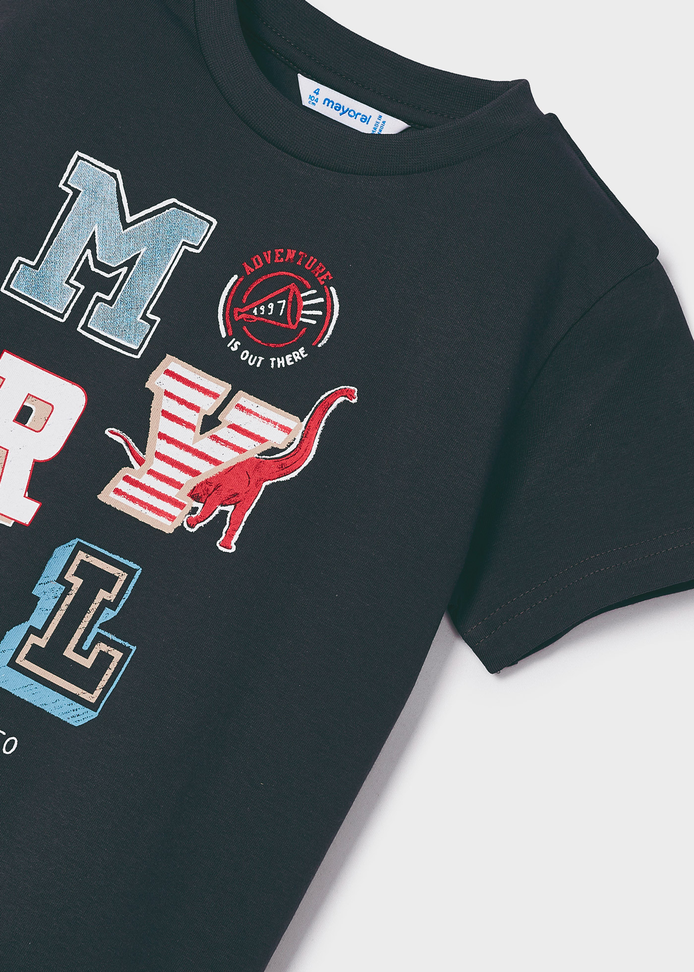 Camiseta infantil masculina em algodão sustentável com estampa.