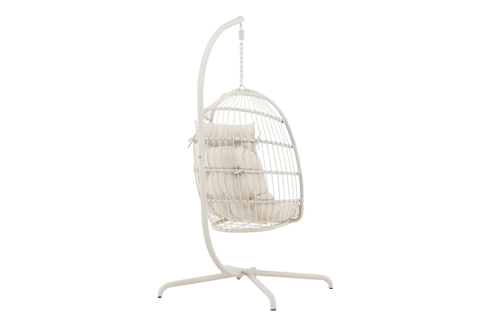Trezza hengestol Beigelakkert stål med beige, slitesterkt rep. Beige pute.