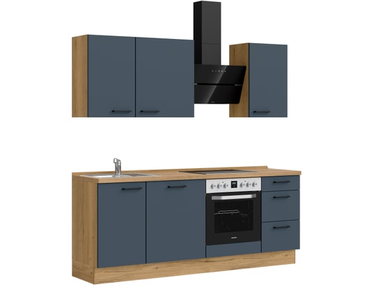 CONCEPT1 - Pack Cuisine Carena 210cm H5 Droite Bleu fjord ultra-mat