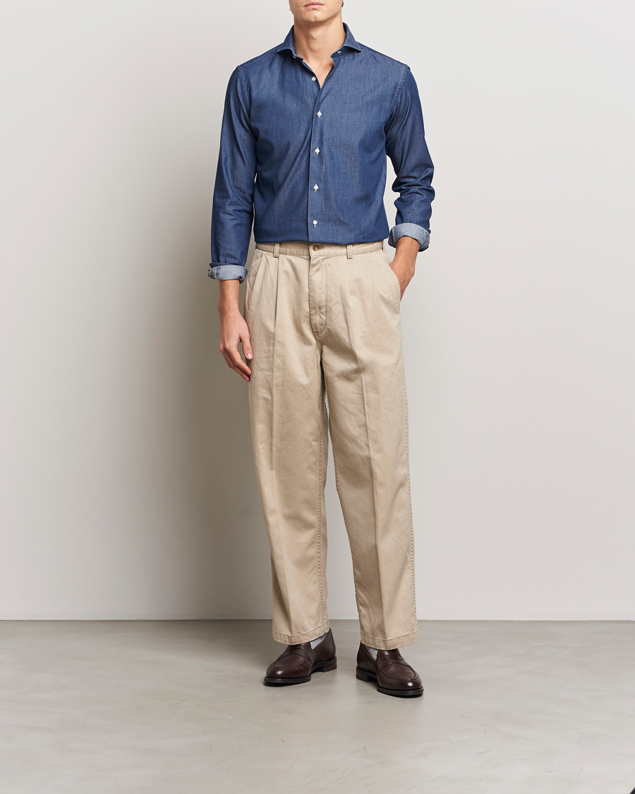 Kamakura Shirts Slim Fit Denim Shirt Dark Indigo