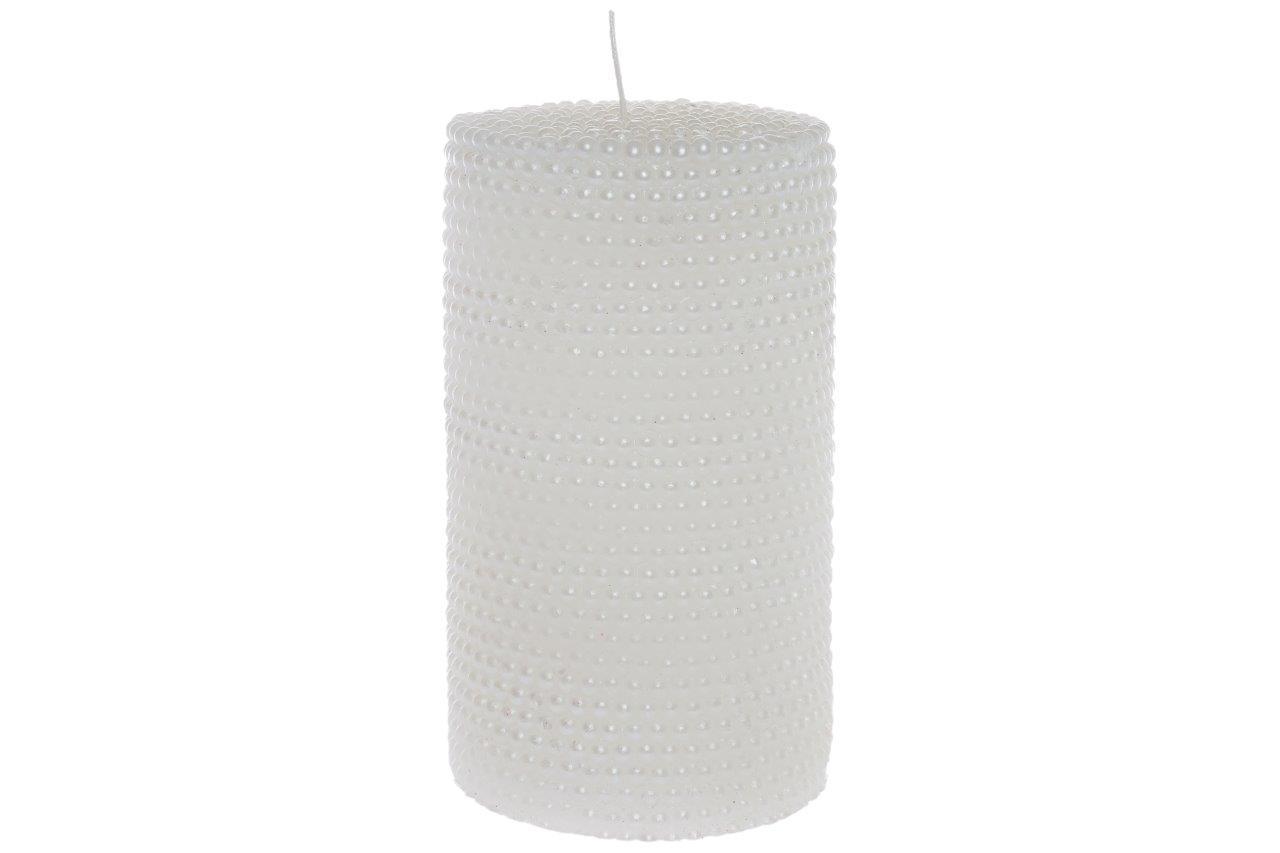 Perlenkerze - weiß - 14 cm