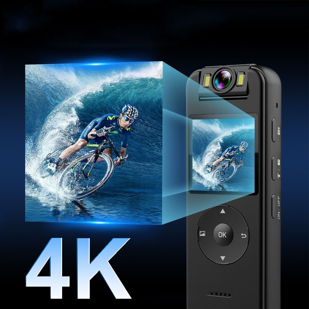 Mini 4K Outdoor Kamera mit Sprachaufzeichnung / MicroSD Slot / 180° Blickwinkel und Velo-Halterung (1400 mAh) - Schwarz