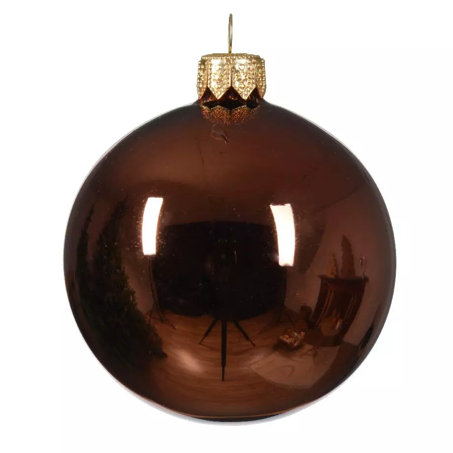 Lot de 4 boules de Noël en verre (D100 mm) Arctique brillantes Brun café
