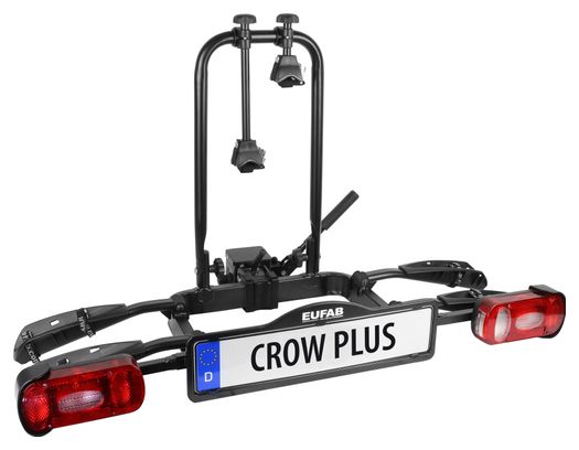 Porte-Vélos sur Boule d'Attelage Eufab Crow Plus Prise 13 Broches - 2 Vélos (Compatible E-Bikes) Noir