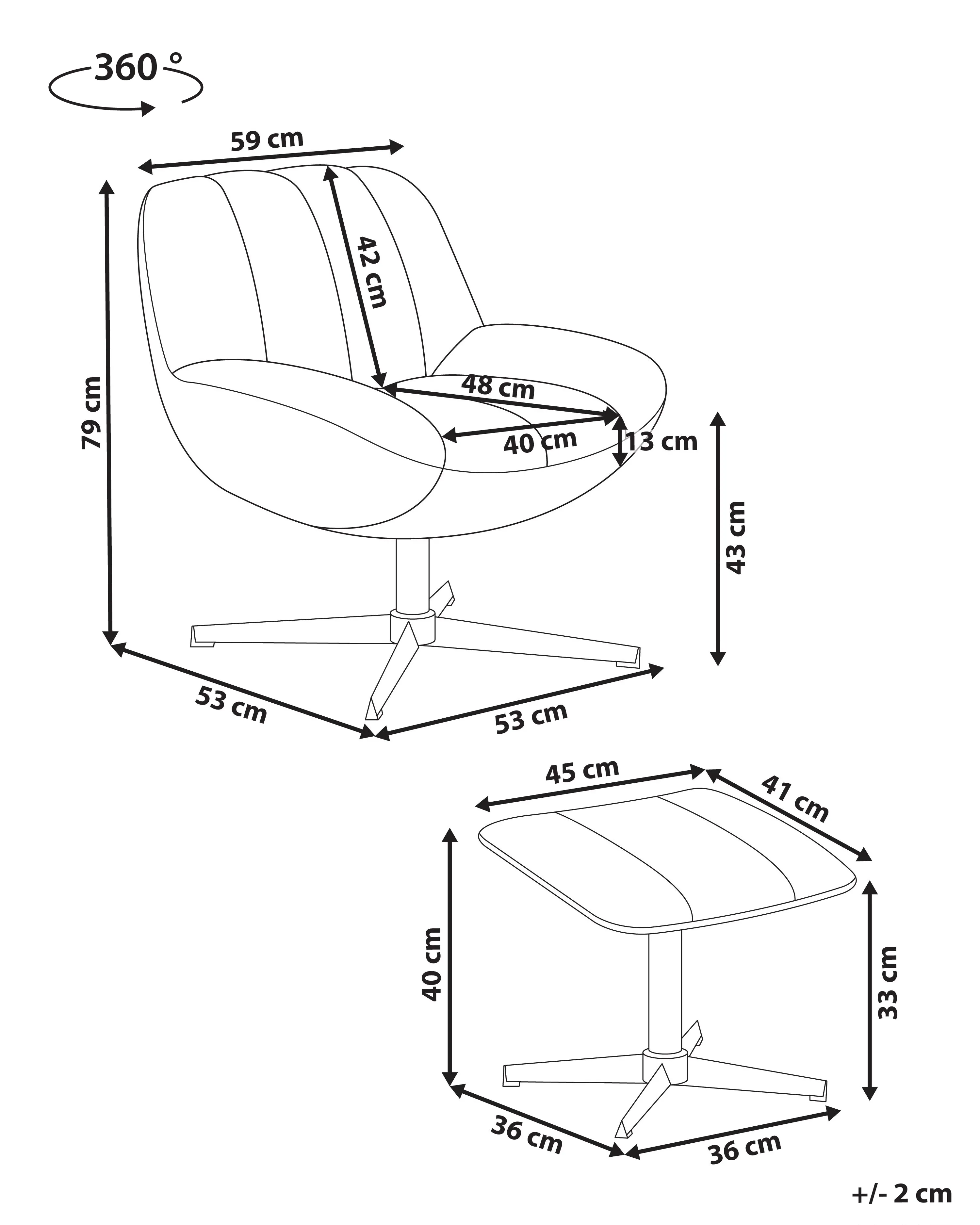 Draaifauteuil LIA met voetenbank Fluweel Lichtgrijs