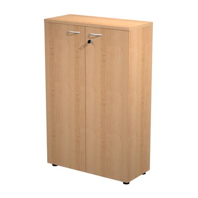 Bibliothèque mi-haute Trend - L80xP35xH120 cm - 2 portes en mélaminé avec serrure - imitation hêtre