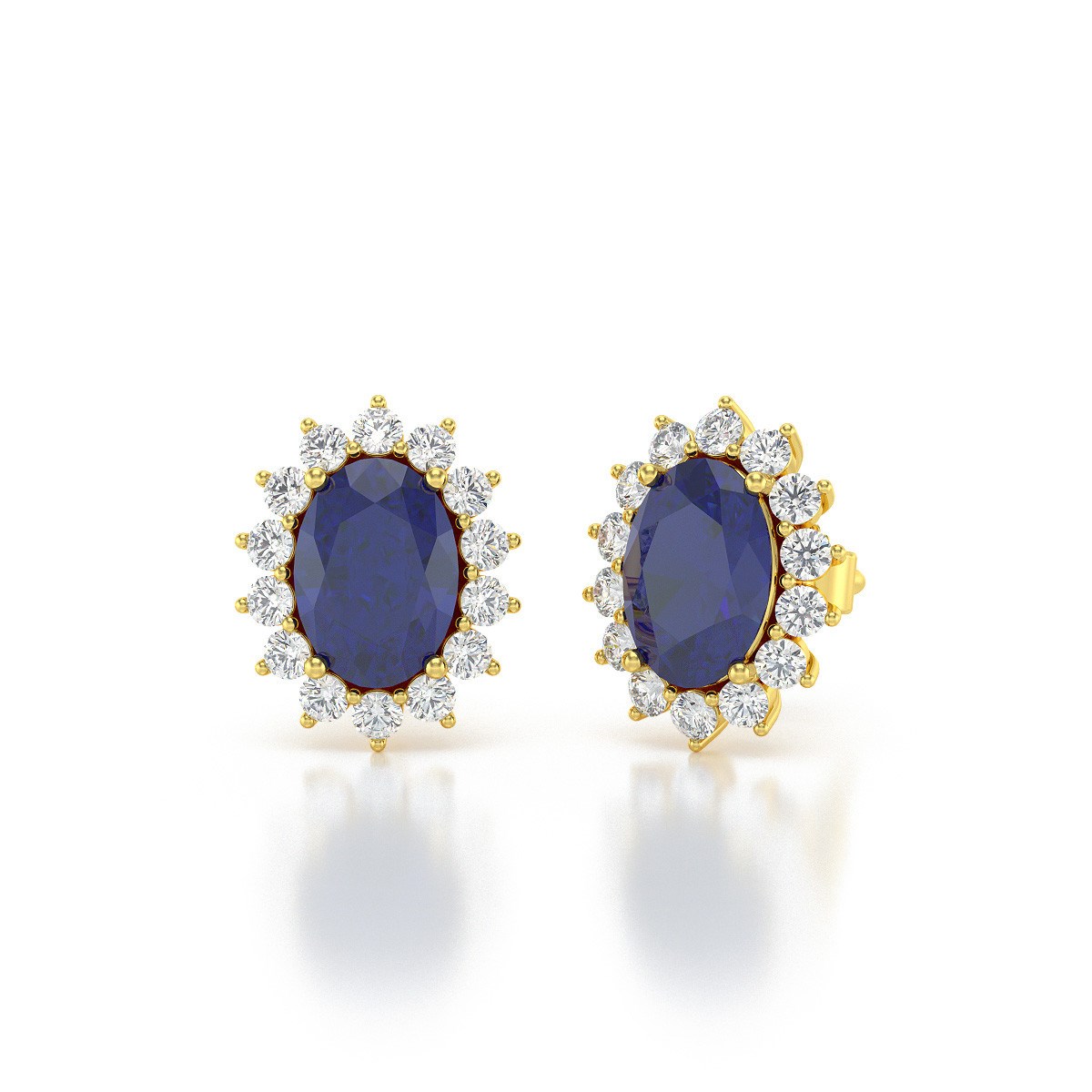 Boucles d'oreilles ADEN Or 585 Jaune et Saphir Forme Marquise 2.25grs