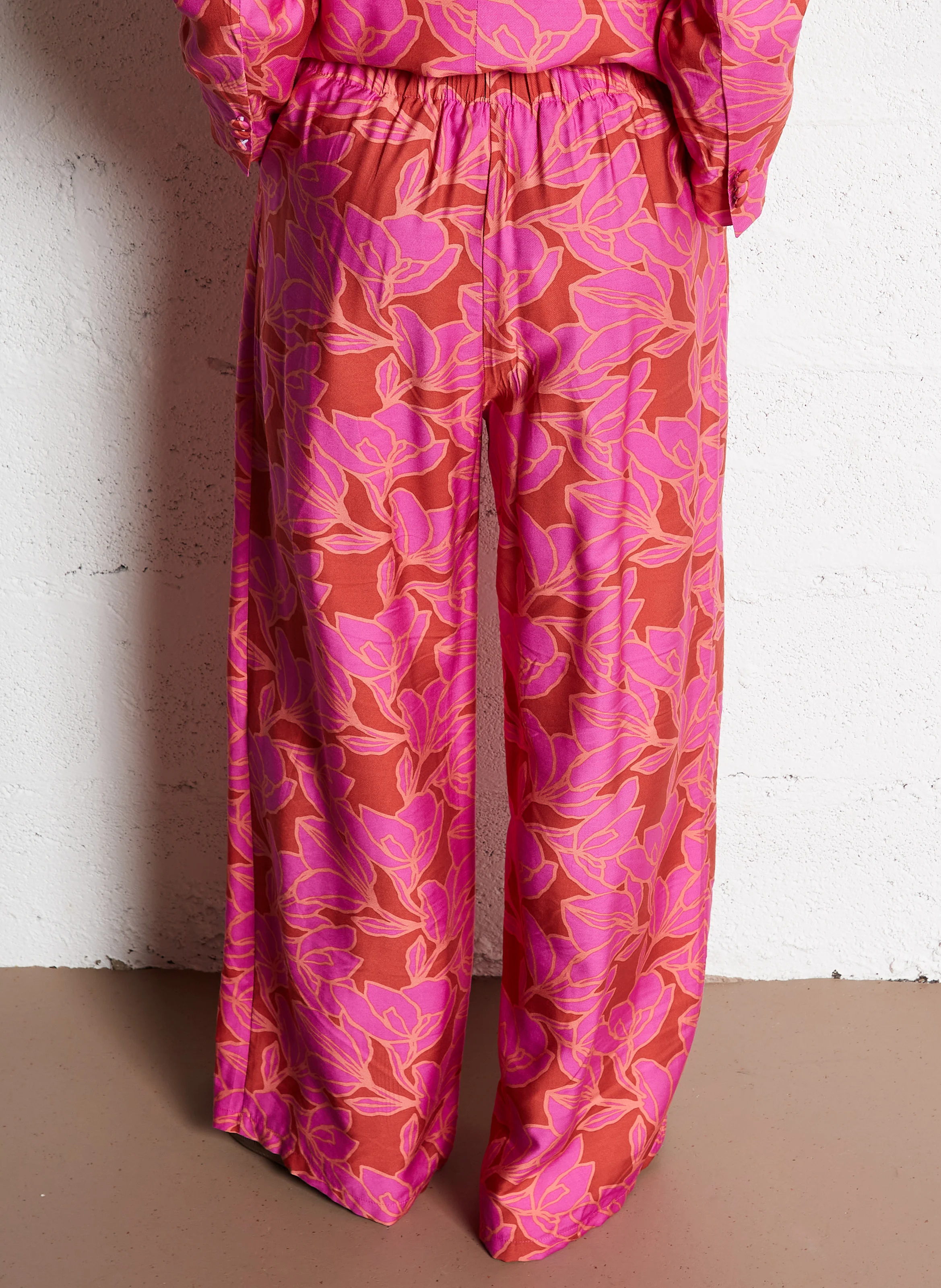 PERLA - Pantalon large taille haute imprimé | Rose