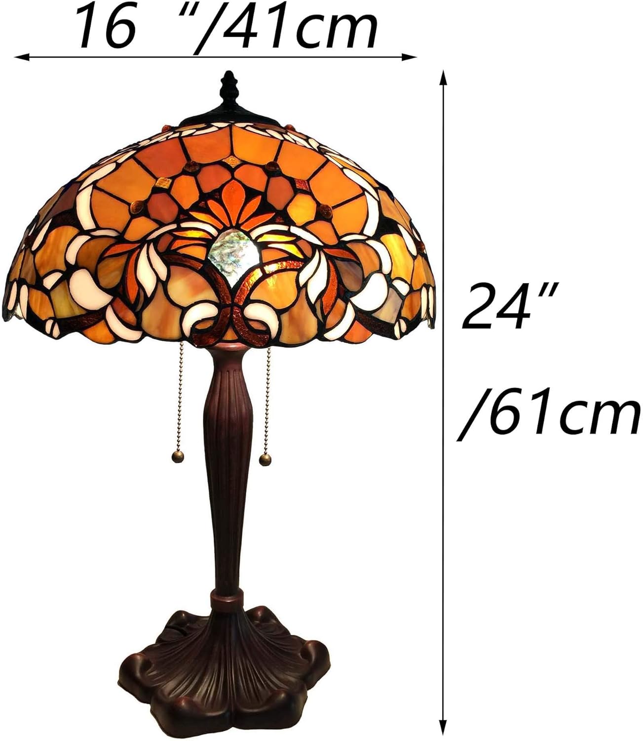Bieye L30789 Barock-Tischlampe aus Buntglas im Tiffany-Stil für Heimdekoration, 16 x 24 Zoll, Orange