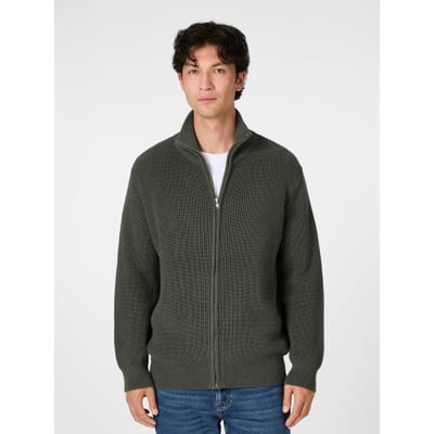 Herren-Strickjacke mit Zip, Grünmelange