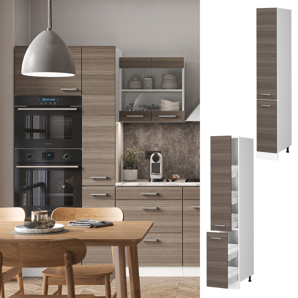 Vicco Apothekerhochschrank Küchenschrank Küchenzeile R-Line 30 cm Weiß Edelgrau