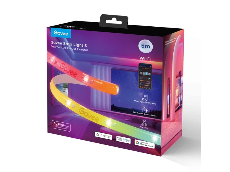 Govee LED Stripe Light S, Wi-Fi / Bluetooth / Matter, 5 m, LED-Leuchtstreifen mit Schutzbeschichtung