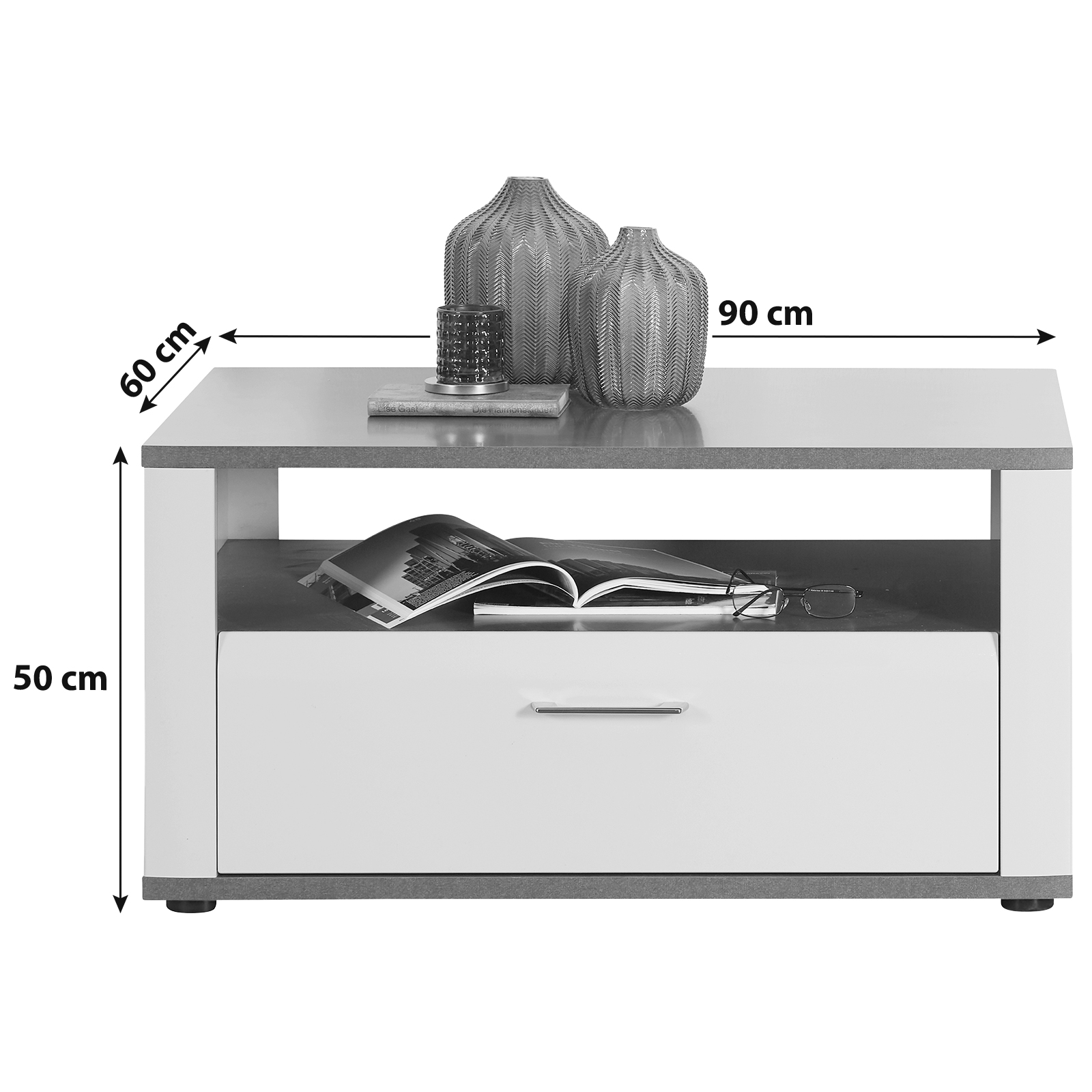 Luca Bessoni Couchtisch ALASSIO - weiß-grau - Hochglanz - 90 cm