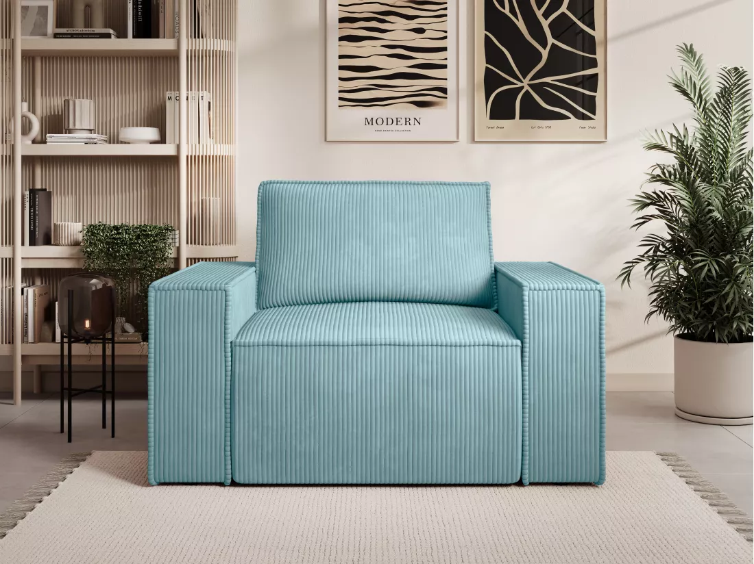 Fauteuil en velours côtelé bleu turquoise AMELIA