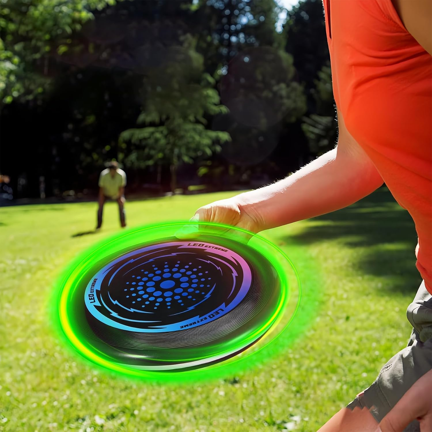 (Ø27cm) Leuchtender Frisbee Flying Disc Outdoor LED Wurfscheibe (inkl. 2x CR2016 Batterien) - Schwarz / Grün