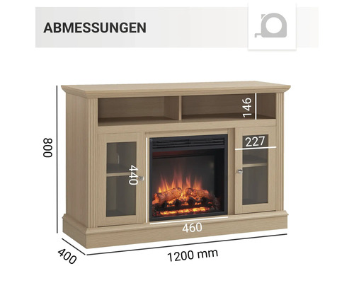 Elektrische haard Balderia James licht eiken smal 2000 watt