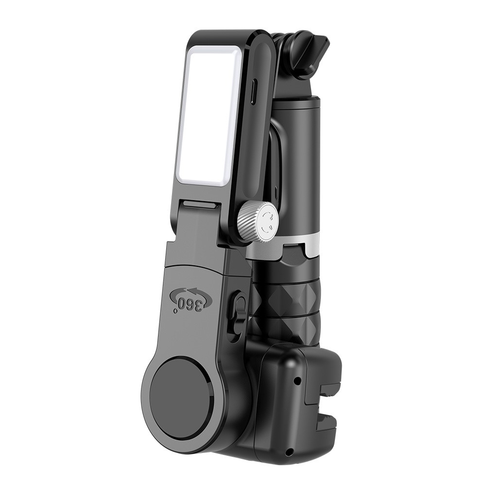 (70cm) Gimbal 1-Achsen Stabilisator Selfie Stick Tripod Stativ Halterung mit Bluetooth Fernauslöser und LED Beleuchtung für Smartphones - Schwarz