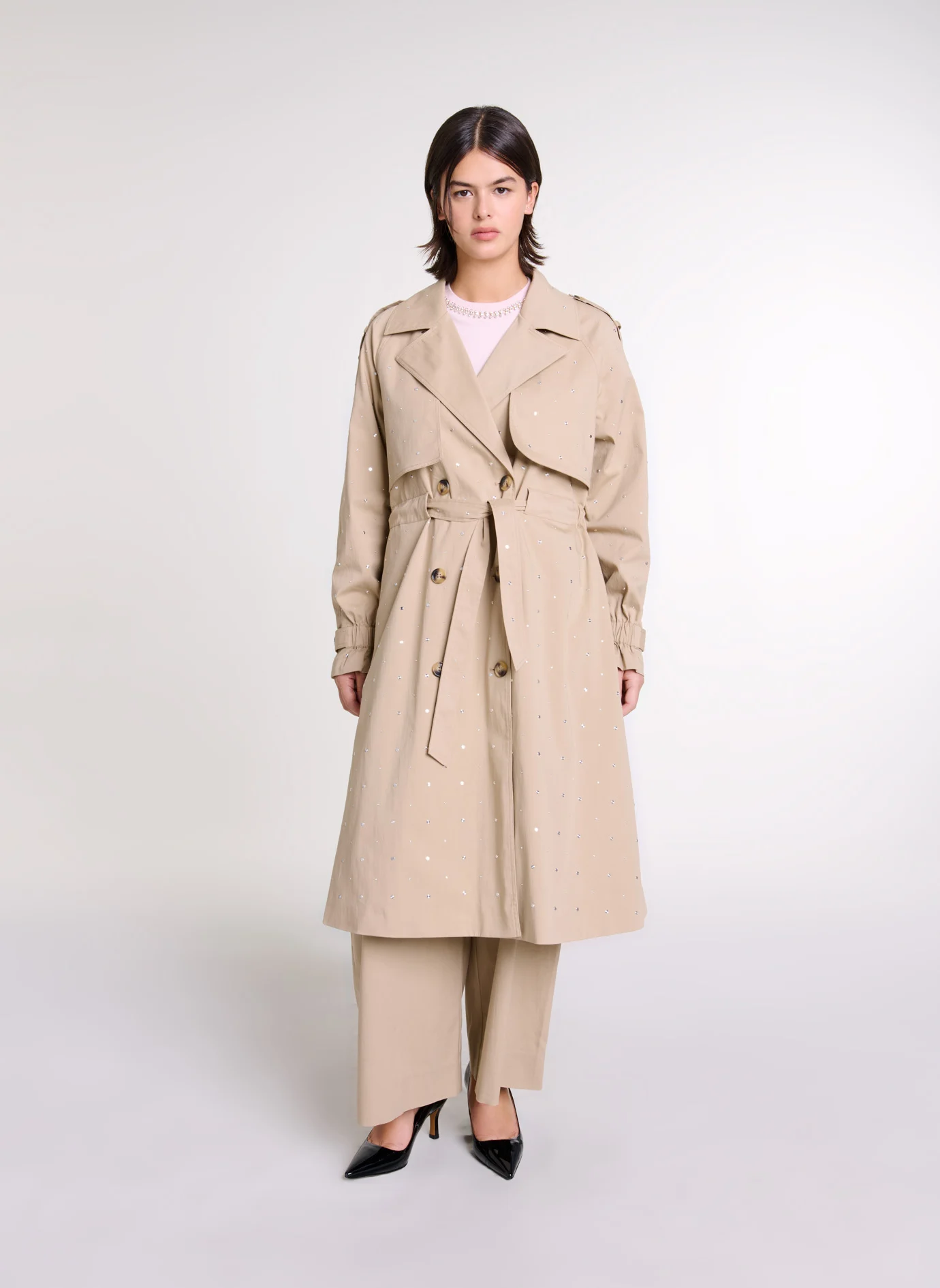 Trench col classique en coton mélangé | Beige