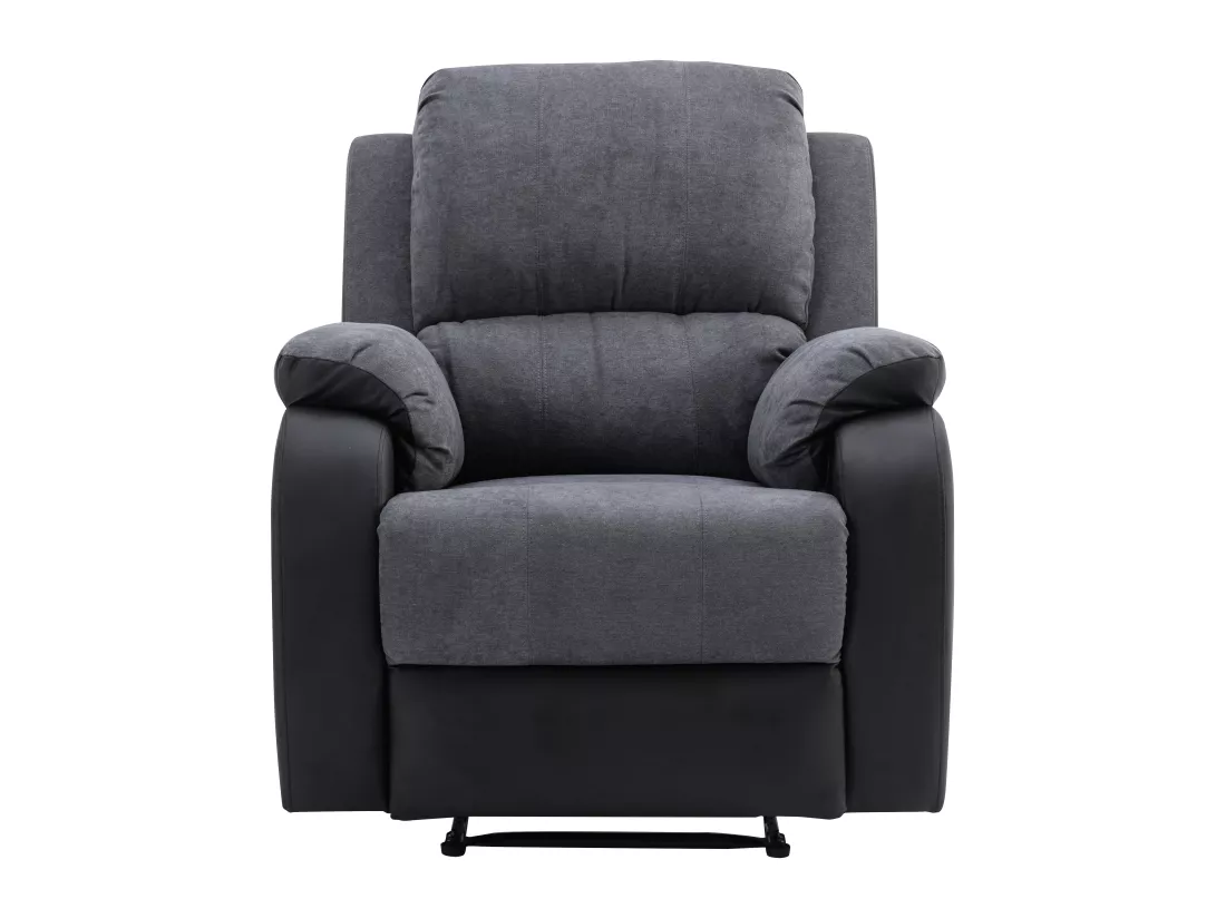 Canapé 3 places et fauteuil relax en microfibre et simili gris et noir BRODY