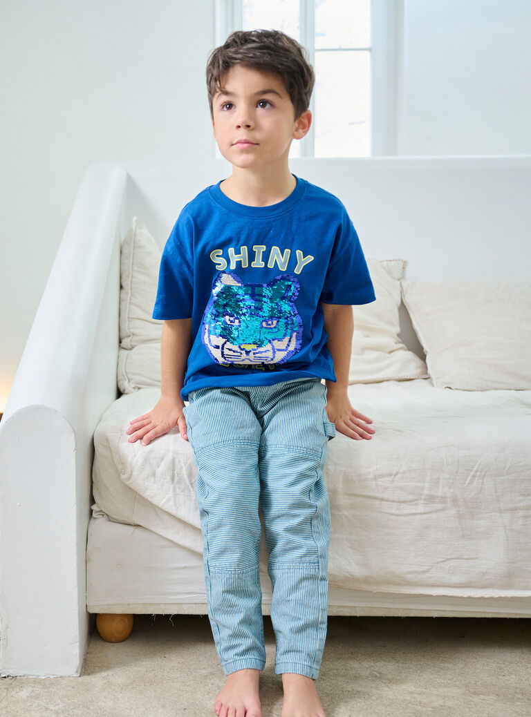 T-shirt marine tigre en sequins magique pour garçon