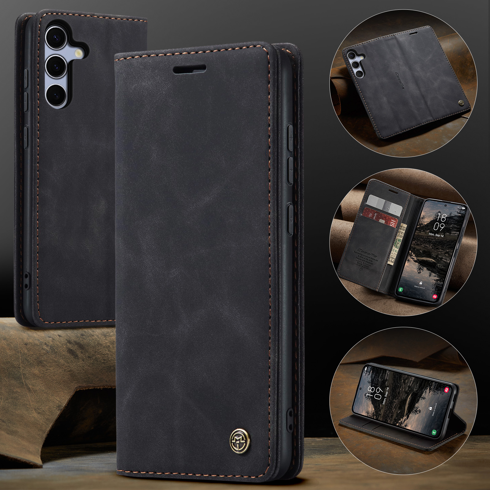 Samsung Galaxy S25 FE Leder Tasche Flip Wallet Etui mit Kartenfächern - Schwarz