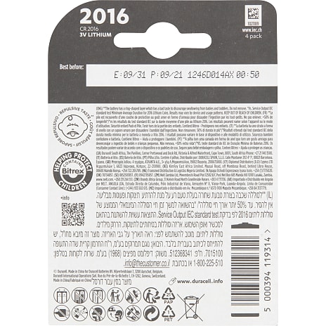 Duracell knapcelle CR 2016 batterier 4-pak